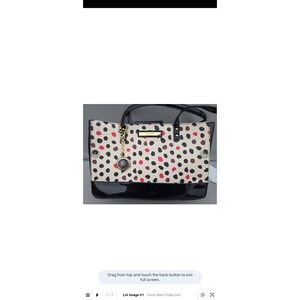Anne Klein Polka Dot Tote Purse Patent Leather Trim Charm Work Bag